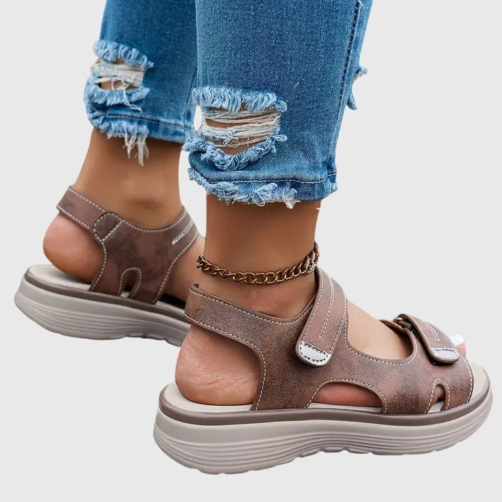 Women's Cutout Hook and Loop Sandals | Ankle Strap