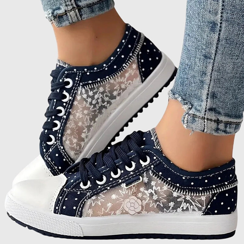Women's Casual Polka Dot Design Sheer Detail Sneakers | Lace Up