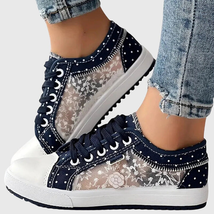 Women's Casual Polka Dot Design Sheer Detail Sneakers | Lace Up