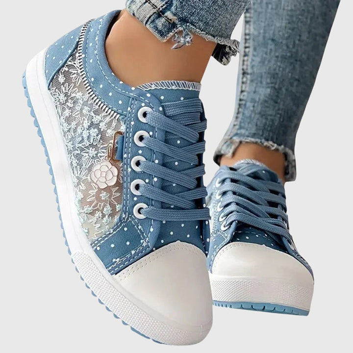 Women's Casual Polka Dot Design Sheer Detail Sneakers | Lace Up