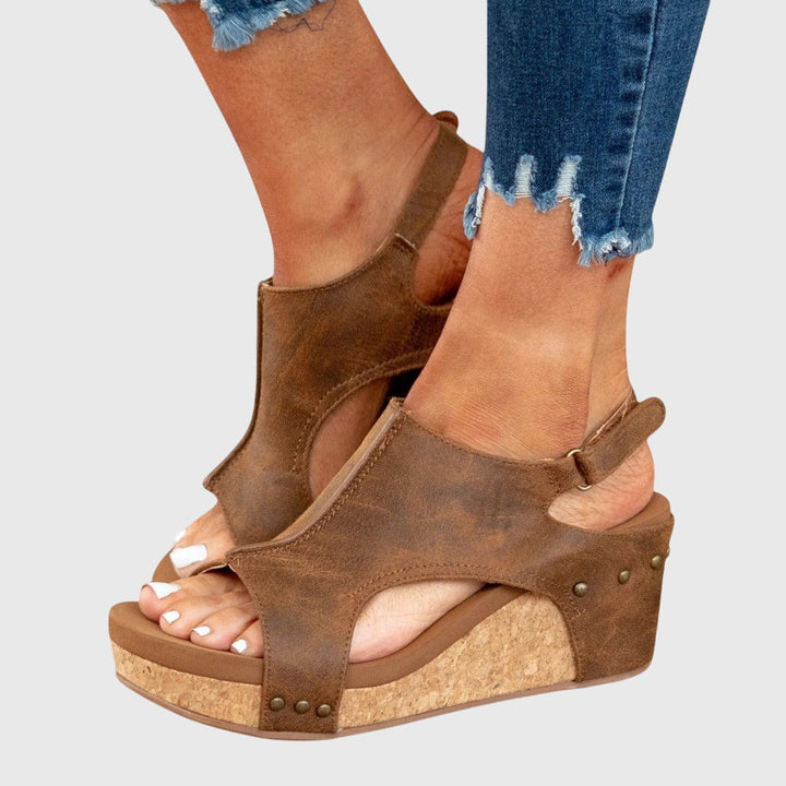 Women's Peep Toe Wedge Ankle Strap Sandals | Hook and Loop