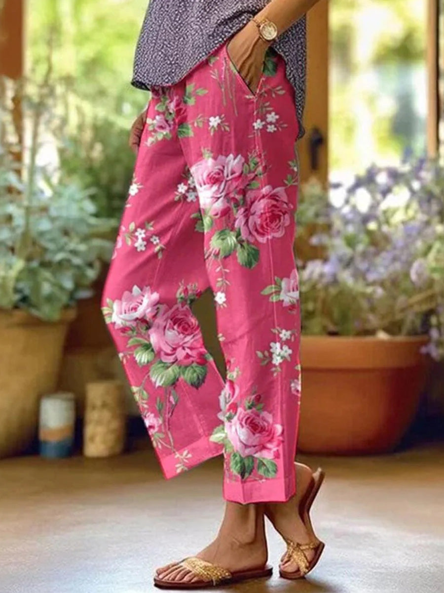 Women's Pink Floral Trousers | Summer