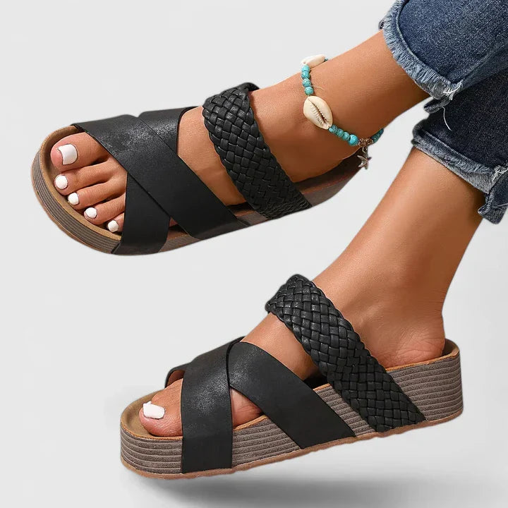 Women's Boho Thick Sole Strappy Slide Sandals | Slip On