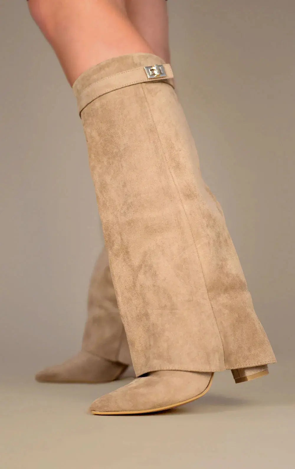 Women’s Heel Pointed Toe Knee High Boots | Fold Over
