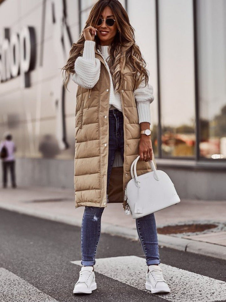 Women's Longline Puffer Vest | Stand Collar