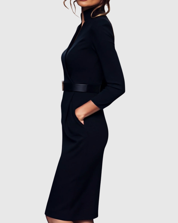 Women's Tailored Formal Belted Dress | Midi