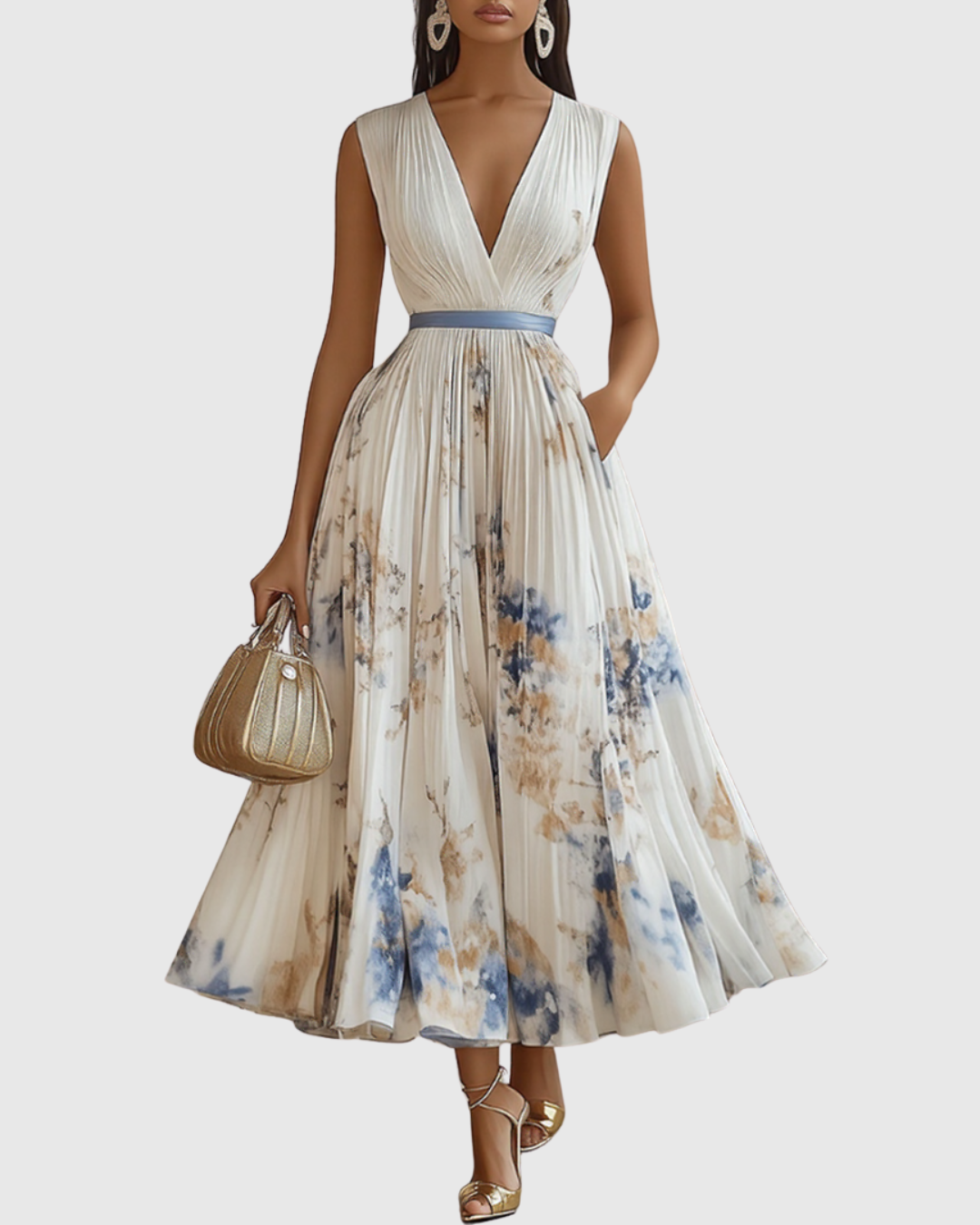 Women's Elegant Wedding Guest Pleated Dress | Maxi