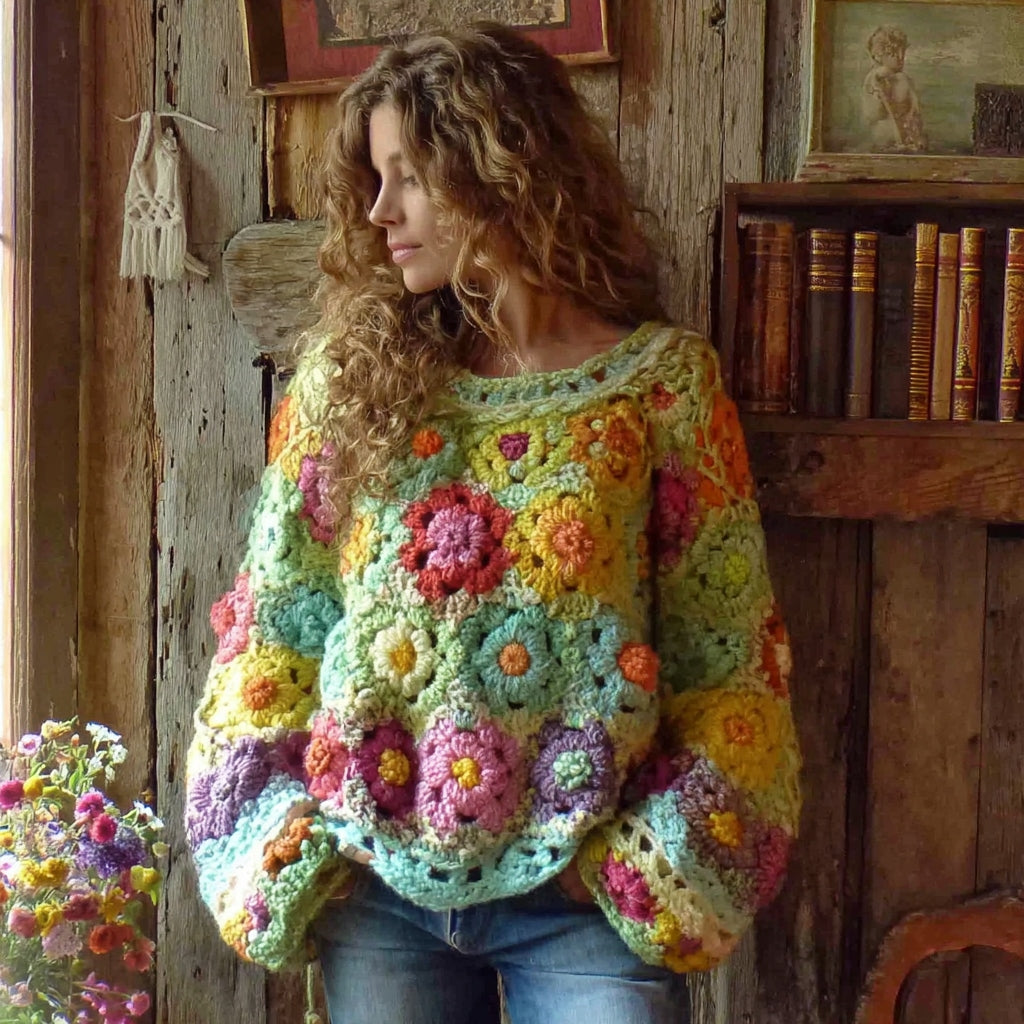 Women's Green Crochet Knit Jumper | Oversized
