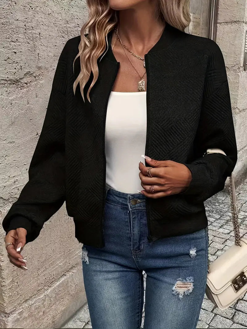 Women's Casual Textured Bomber Jacket | Zipper