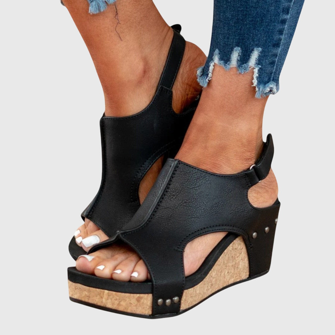 Women's Peep Toe Wedge Ankle Strap Sandals | Hook and Loop
