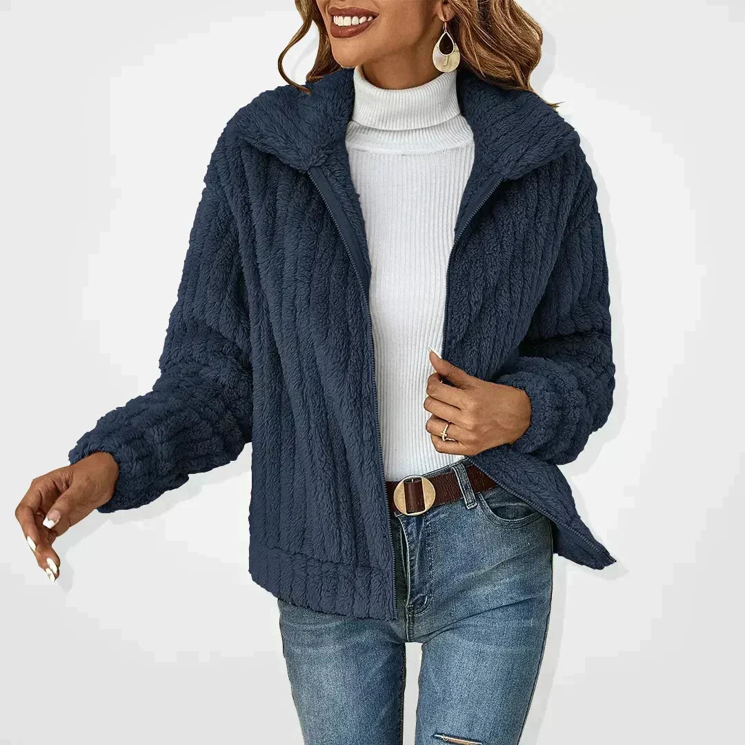 Women's Textured Zip Front Jacket | Notched Collar