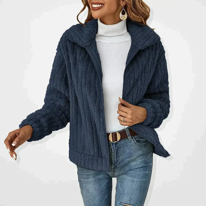 Women's Textured Zip Front Jacket | Notched Collar