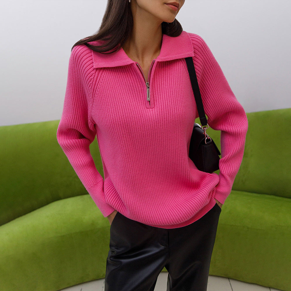Women's Quarter Zip Polo Jumper | Ribbed