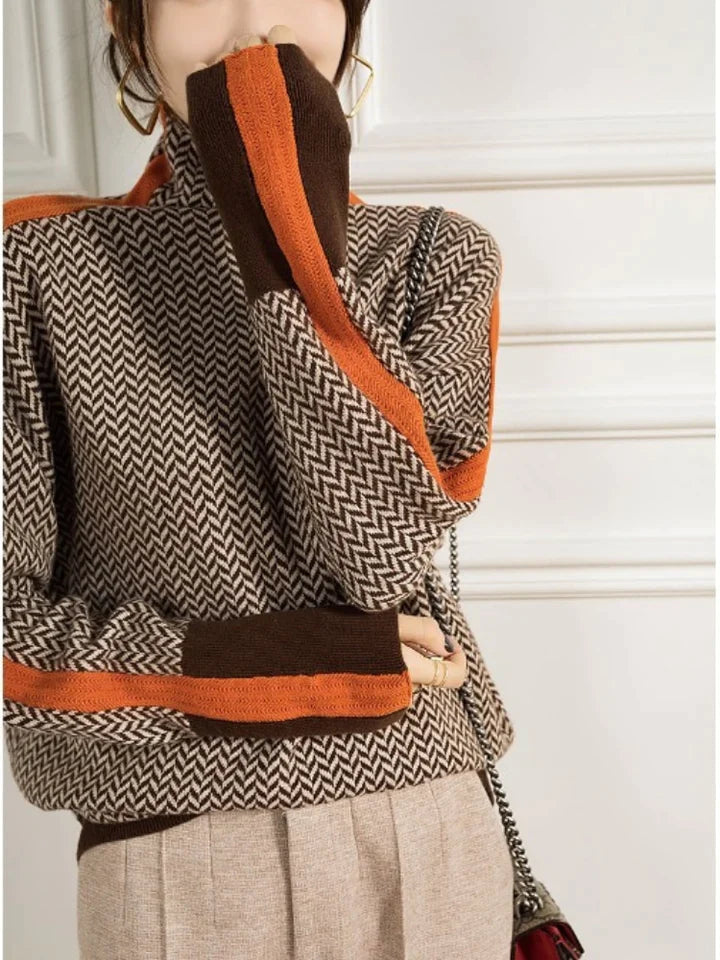 Women's Herringbone Turtleneck Jumper | Stylish