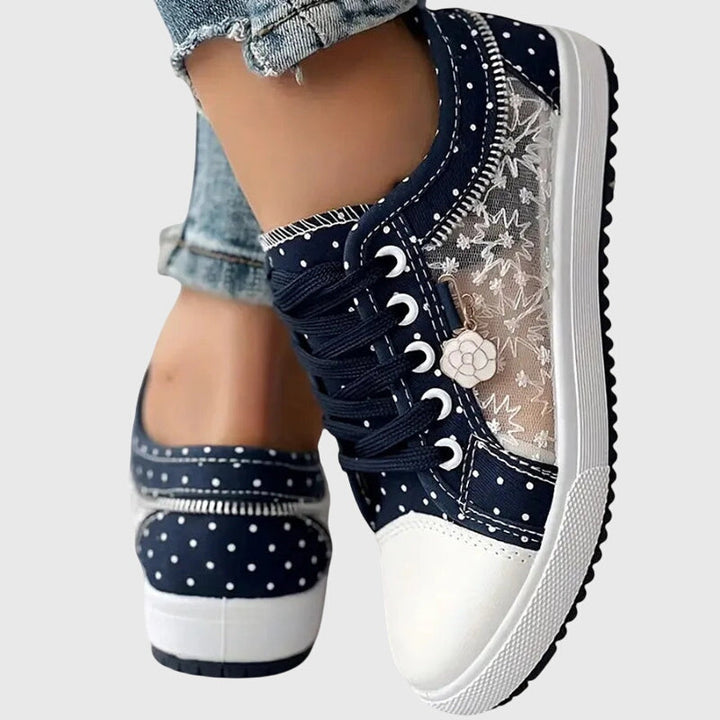 Women's Casual Polka Dot Design Sheer Detail Sneakers | Lace Up