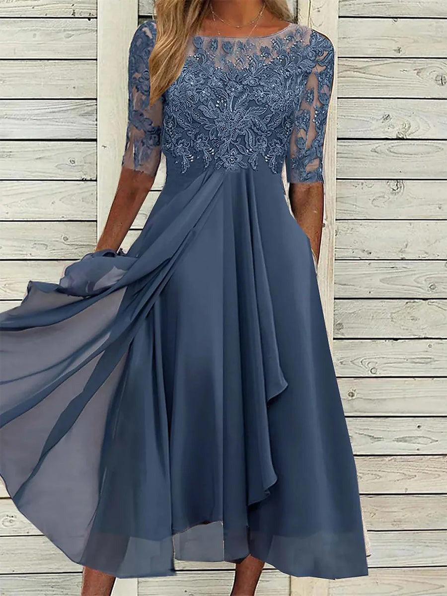 Women's Elegant Wedding Guest A-Line Dress | Midi