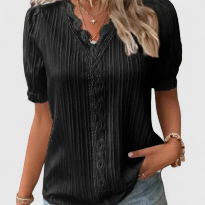 Women's Elegant V-Neck Blouse | Puff Sleeve