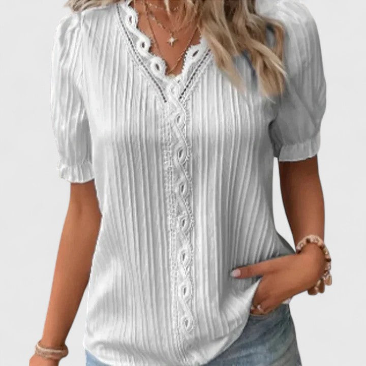 Women's Elegant V-Neck Blouse | Puff Sleeve