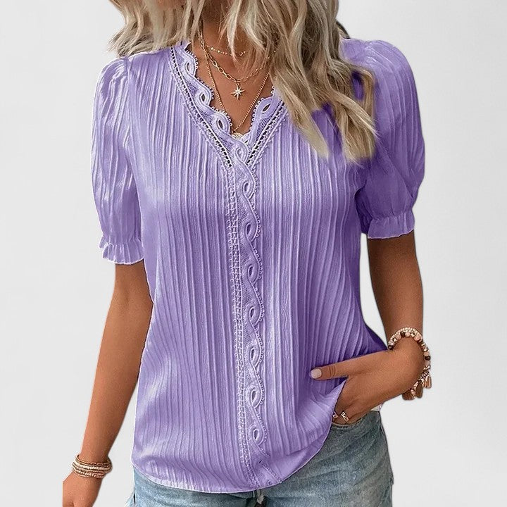 Women's Elegant V-Neck Blouse | Puff Sleeve