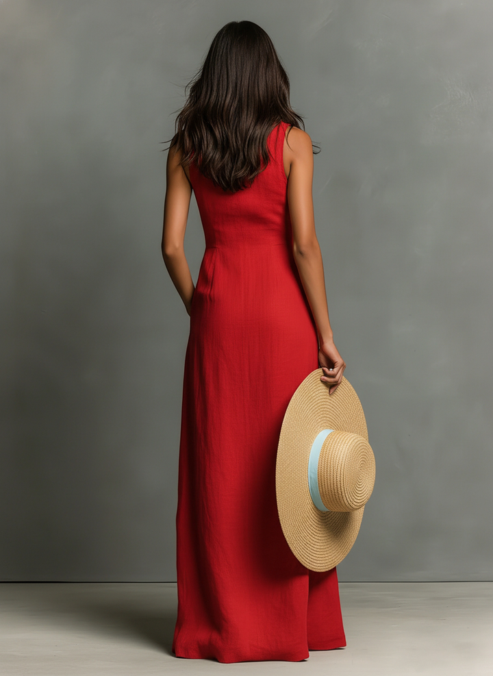 Women's Button Front Sleeveless Dress | Maxi