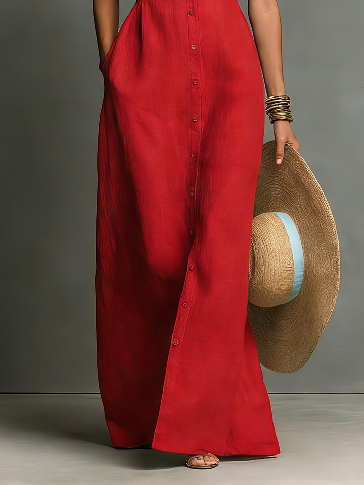 Women's Button Front Sleeveless Dress | Maxi
