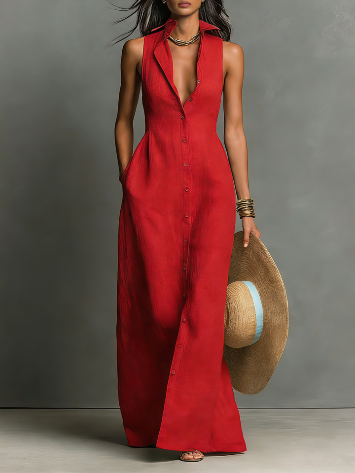 Women's Button Front Sleeveless Dress | Maxi