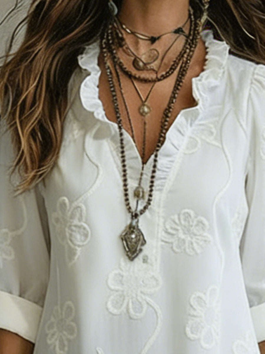 Women's Vintage Ruffle Shift Dress | Maxi