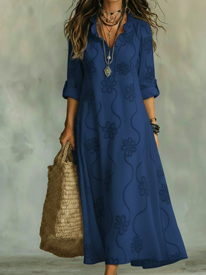 Women's Vintage Ruffle Shift Dress | Maxi