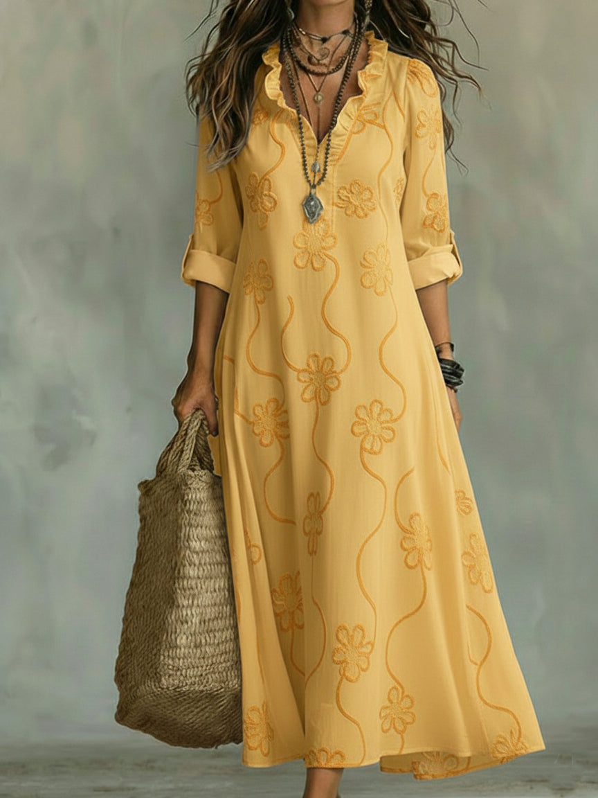Women's Vintage Ruffle Shift Dress | Maxi