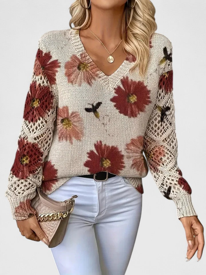 Women's Floral Knit Jumper | V-Neck