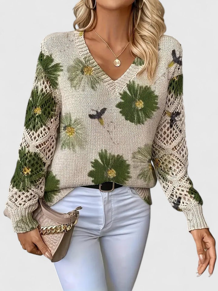 Women's Floral Knit Jumper | V-Neck