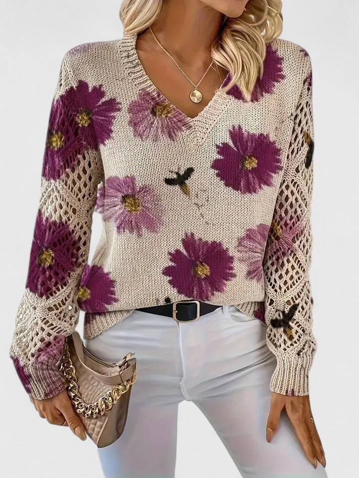 Women's Floral Knit Jumper | V-Neck