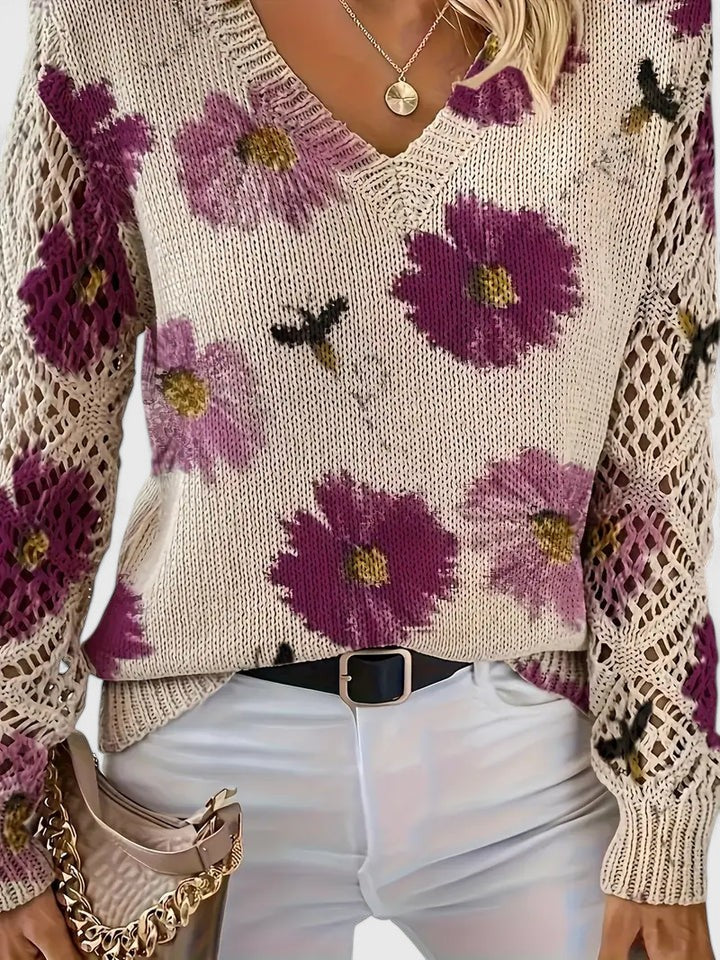 Women's Floral Knit Jumper | V-Neck