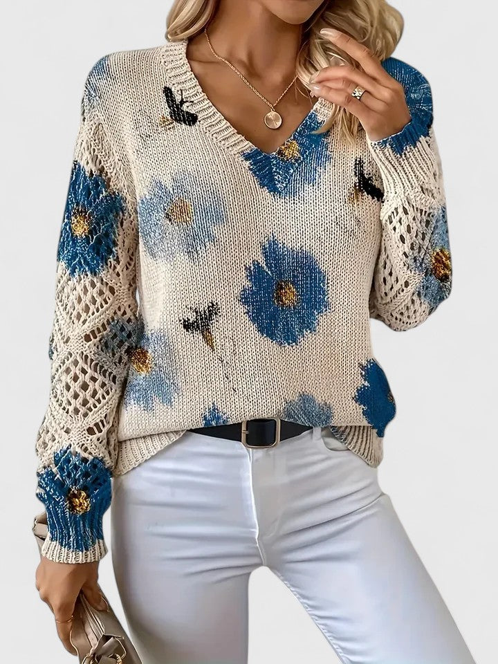 Women's Floral Knit Jumper | V-Neck