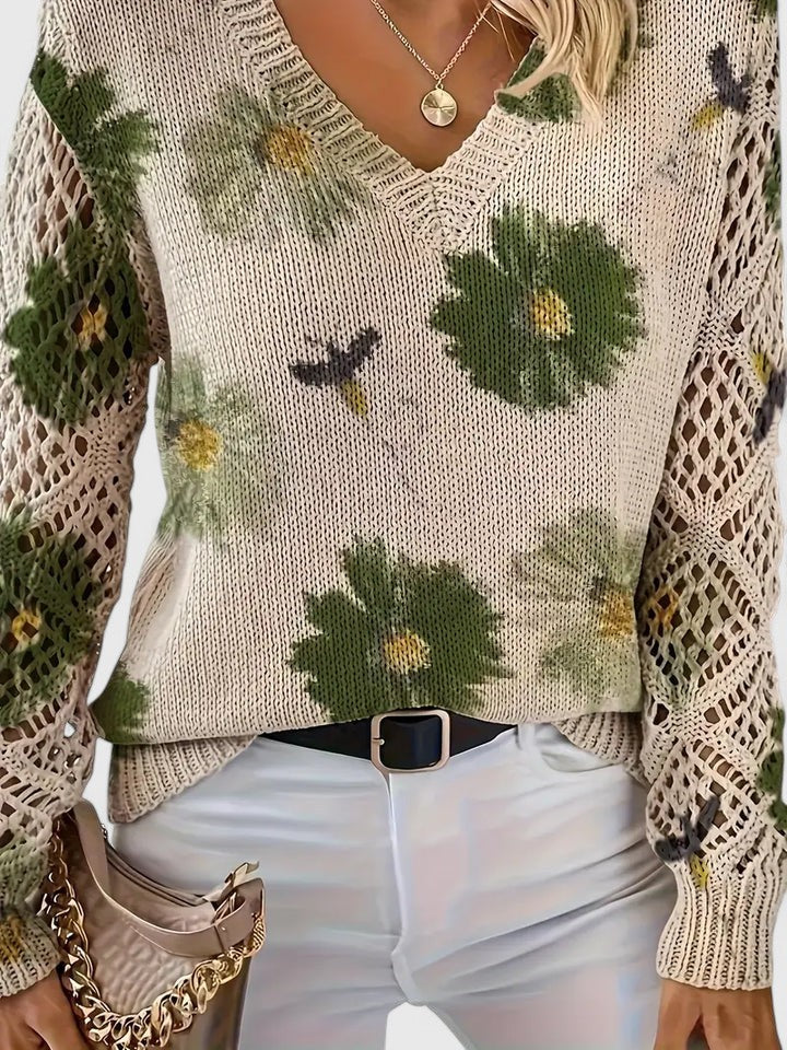 Women's Floral Knit Jumper | V-Neck