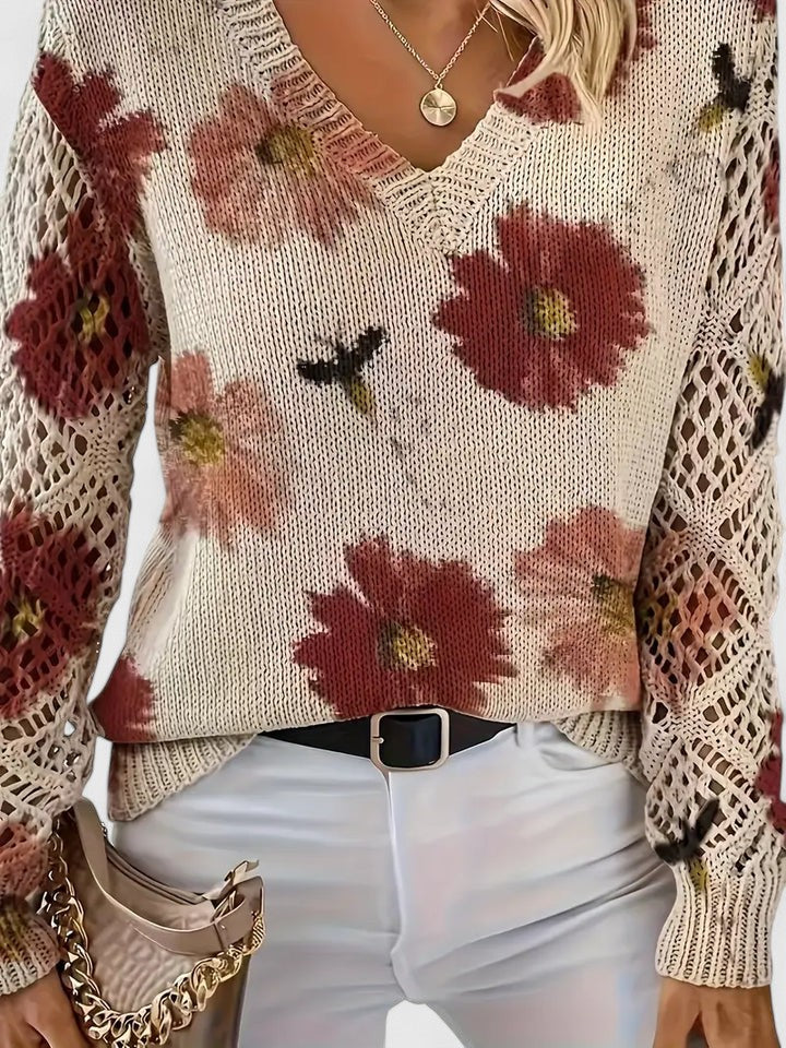 Women's Floral Knit Jumper | V-Neck