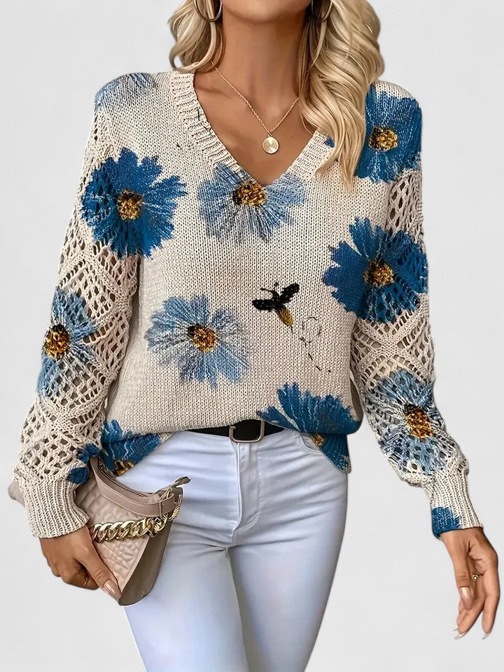 Women's Floral Knit Jumper | V-Neck