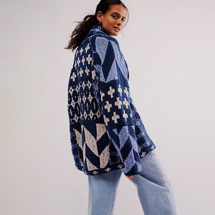 Women's Jacquard Pattern Cardigan | Oversized