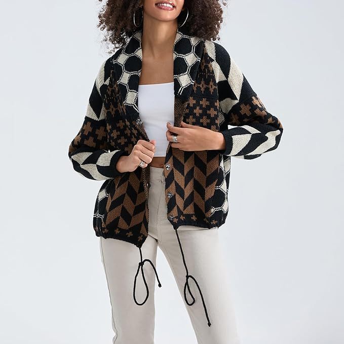 Women's Jacquard Pattern Cardigan | Oversized