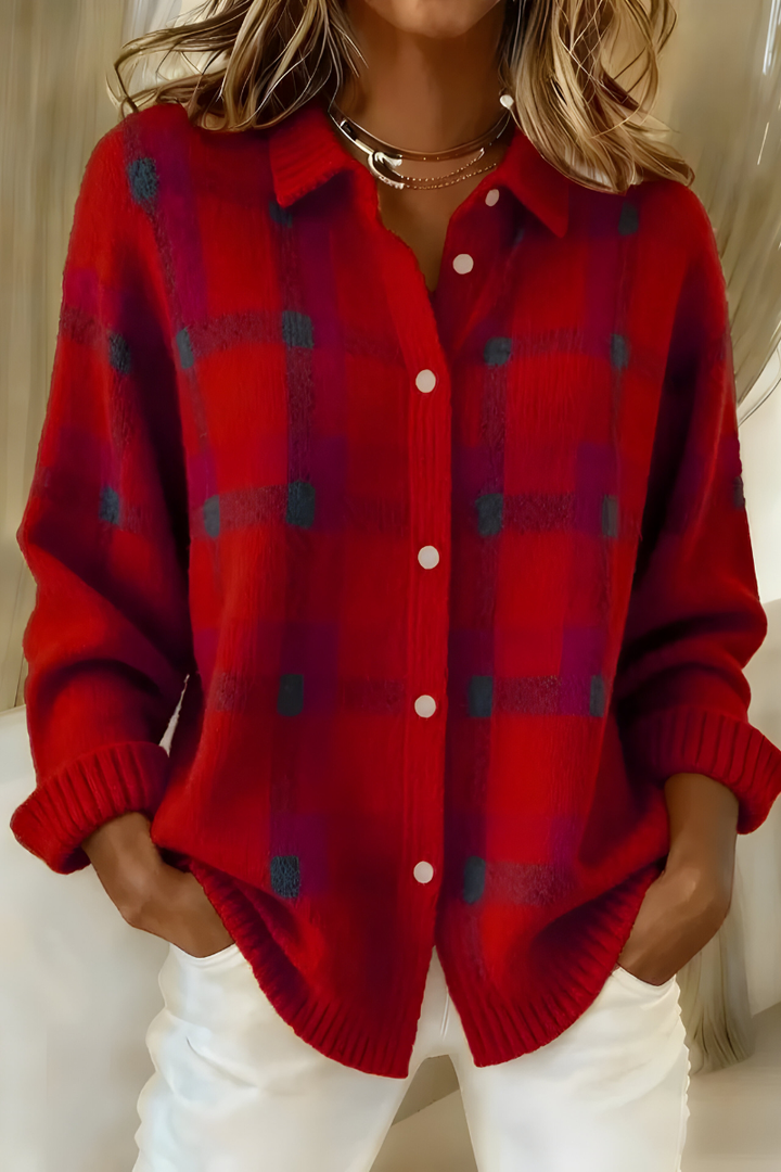 Women's Plaid Knit Cardigan | Loose Fit