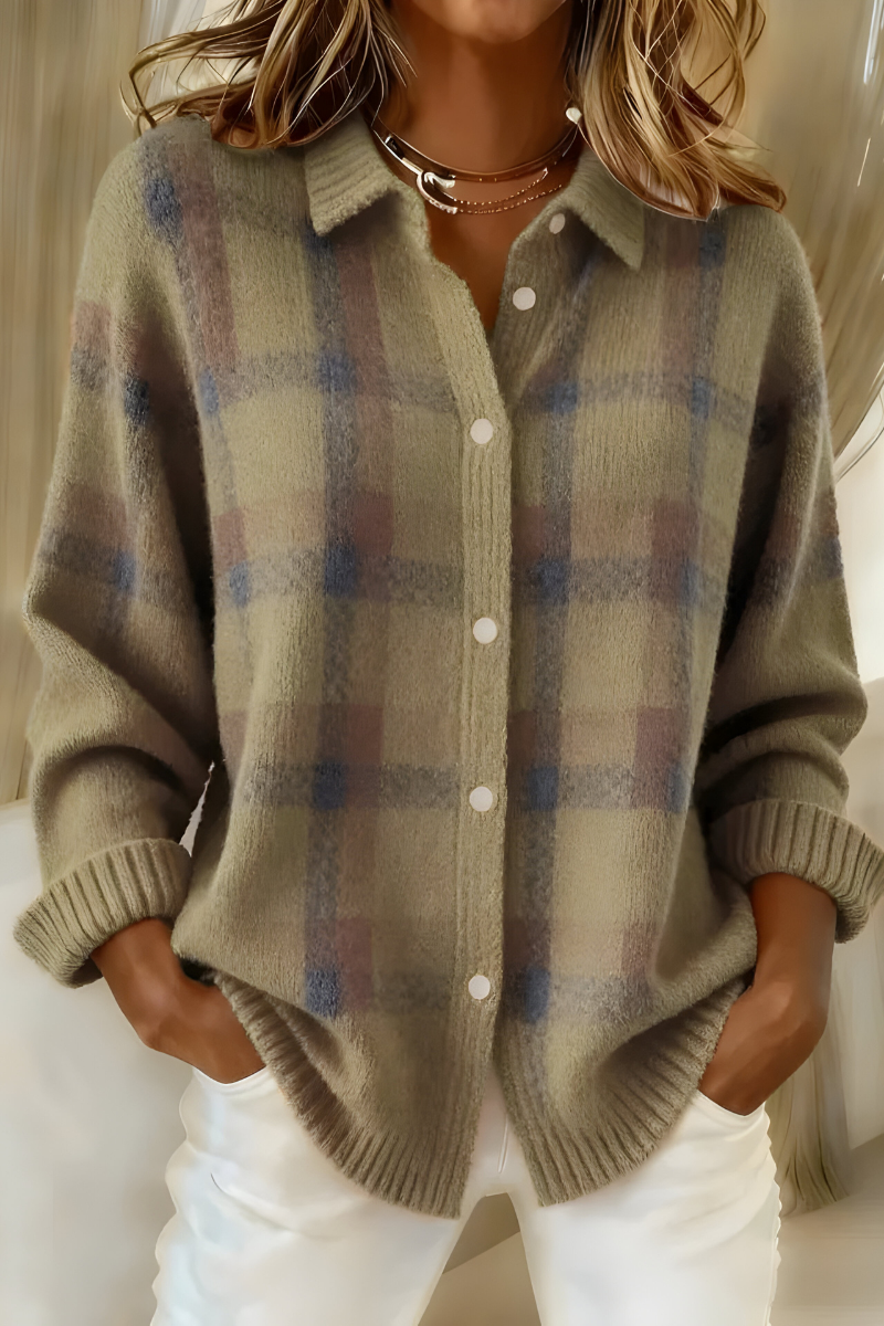 Women's Plaid Knit Cardigan | Loose Fit