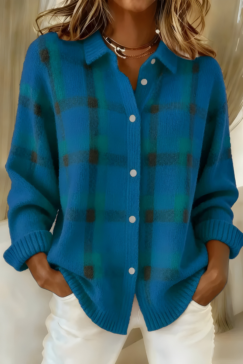 Women's Plaid Knit Cardigan | Loose Fit