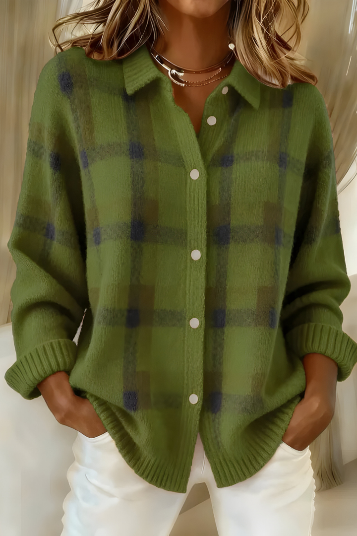 Women's Plaid Knit Cardigan | Loose Fit