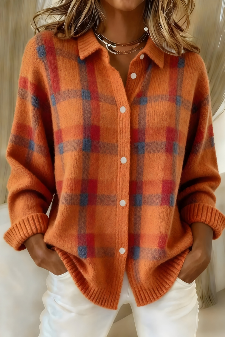 Women's Plaid Knit Cardigan | Loose Fit