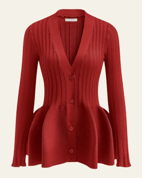 Women’s V-Neck Button-Front Cardigan | Peplum