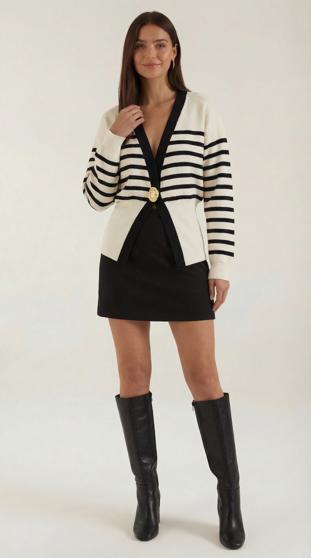 Women’s Deep V-Neck Cardigan | Single-Button