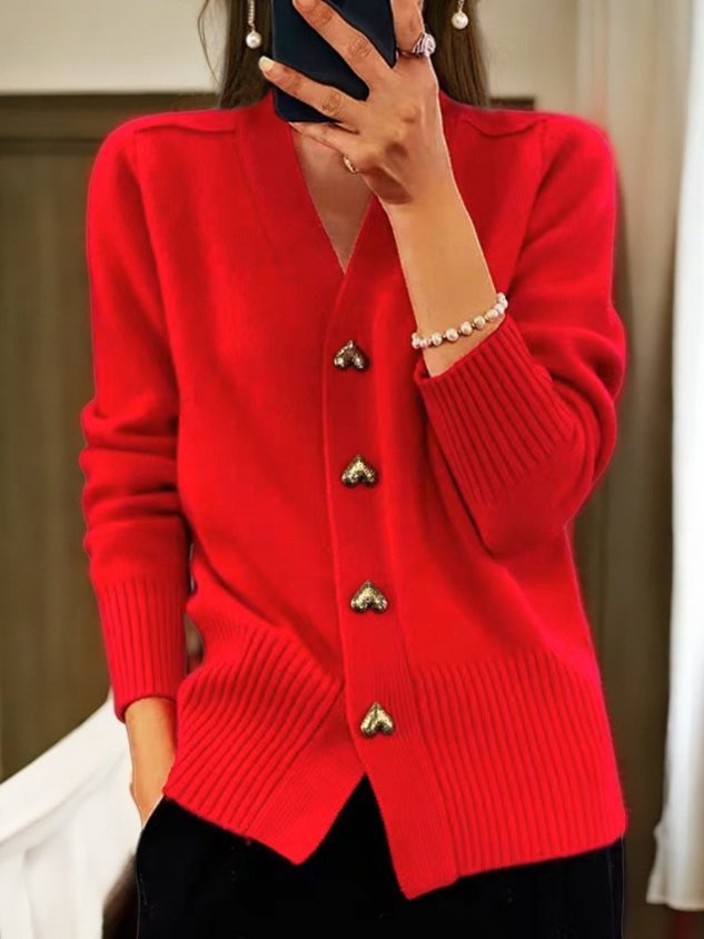 Women's Heart Buttons Cardigan | V-Neck