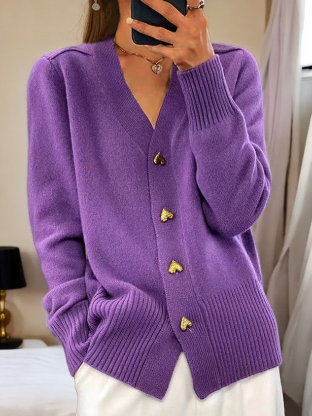 Women's Heart Buttons Cardigan | V-Neck