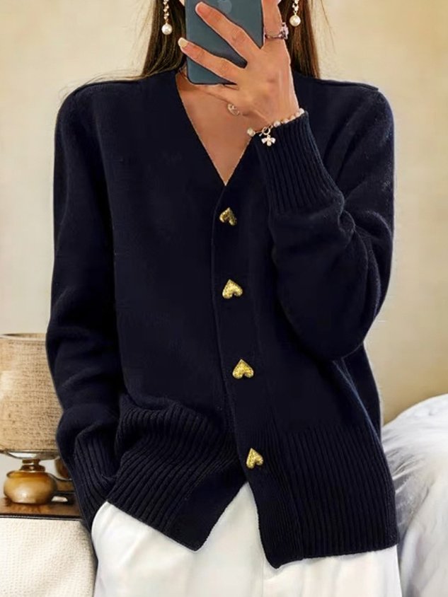Women's Heart Buttons Cardigan | V-Neck