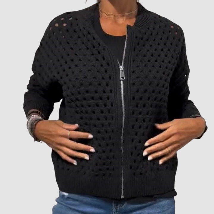 Women's Openwork Knit Cardigan | Zip-Up